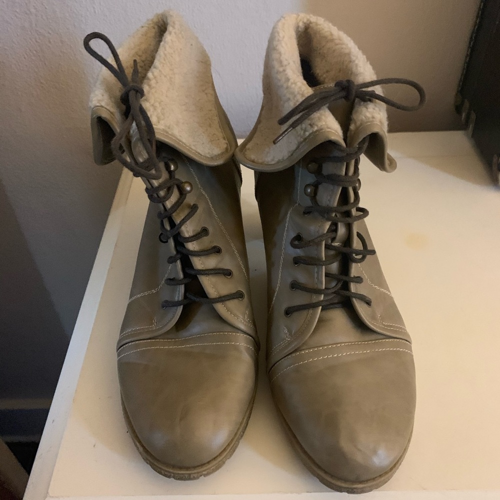 Cream leather booties